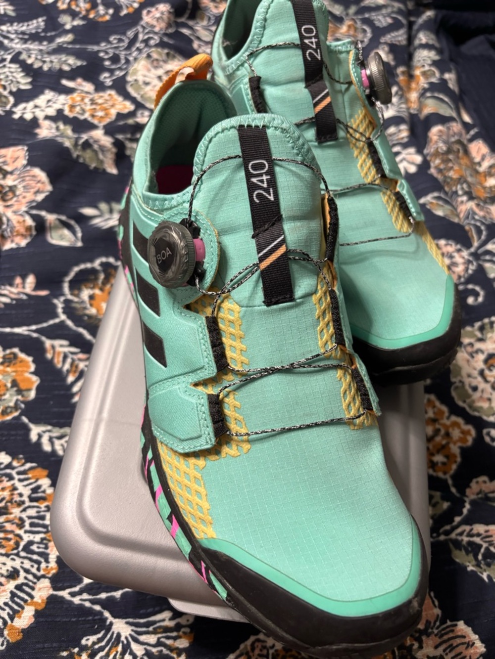 adidas Mint Green Cycling Shoe with Black and Pink Accents TERREX